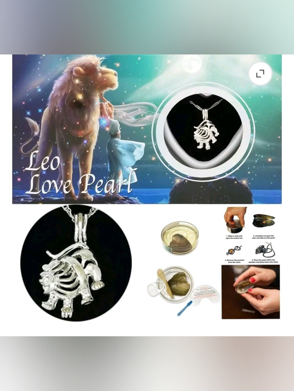 Leo Love Pearl Necklace — Silver Lion Zodiac Locket